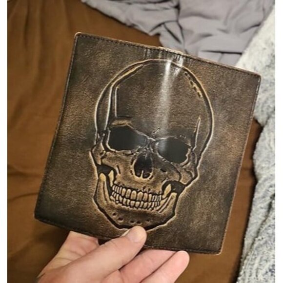 New SKULL Long Wallet For Men | Full Grain Leather with Hand Burnished Finish - Picture 1 of 3
